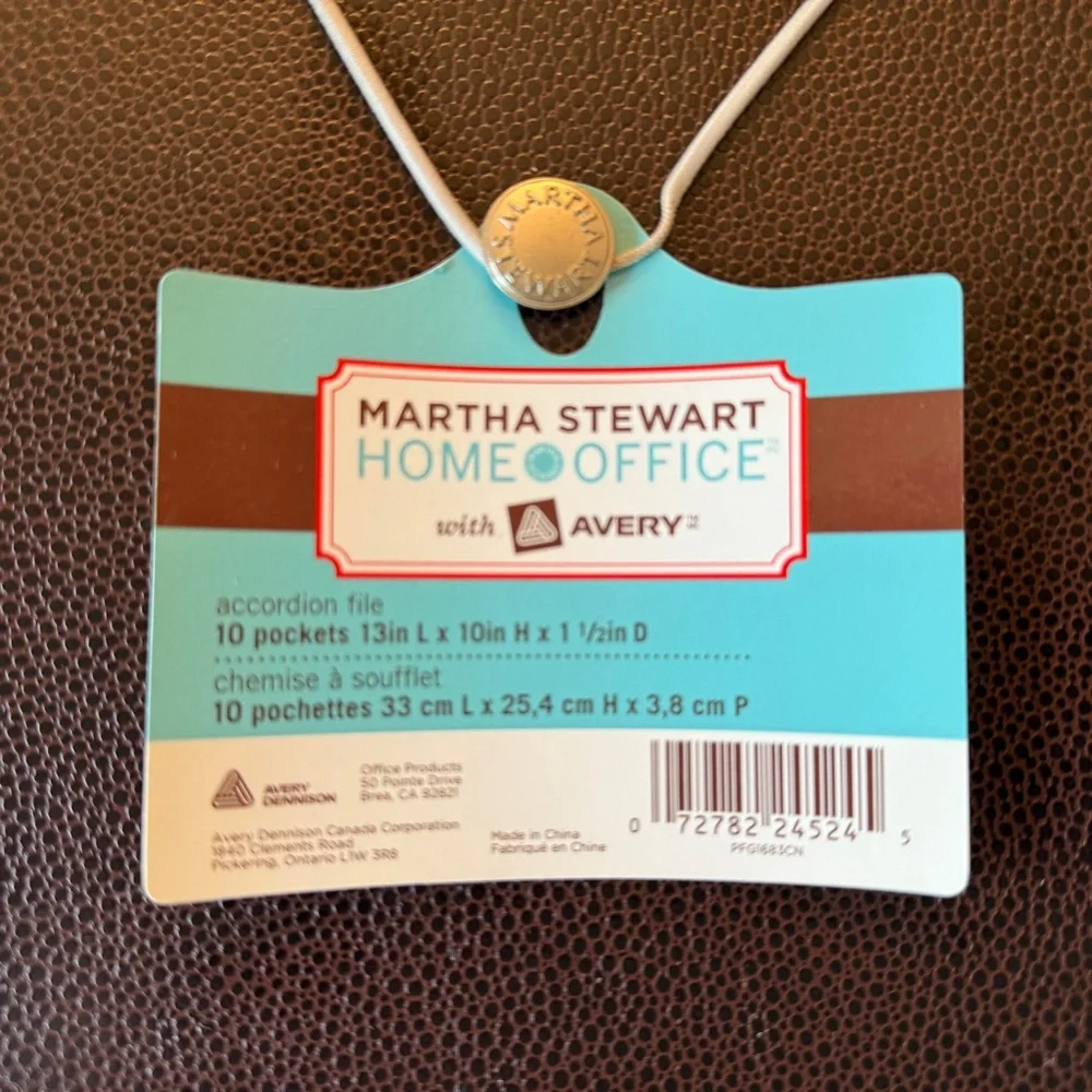 Martha Stewart Brown Accordion File Portfolio, 13” x 10” x 1.5”, 10 Pockets